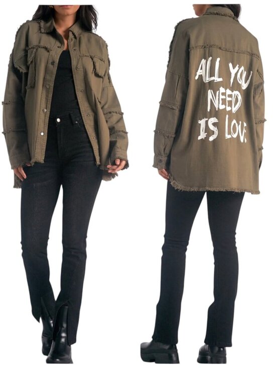 Elan Jackets & Blazers - Elan Dawn Jacket Olive Green Frayed Utility Shirt Jacket L NWT